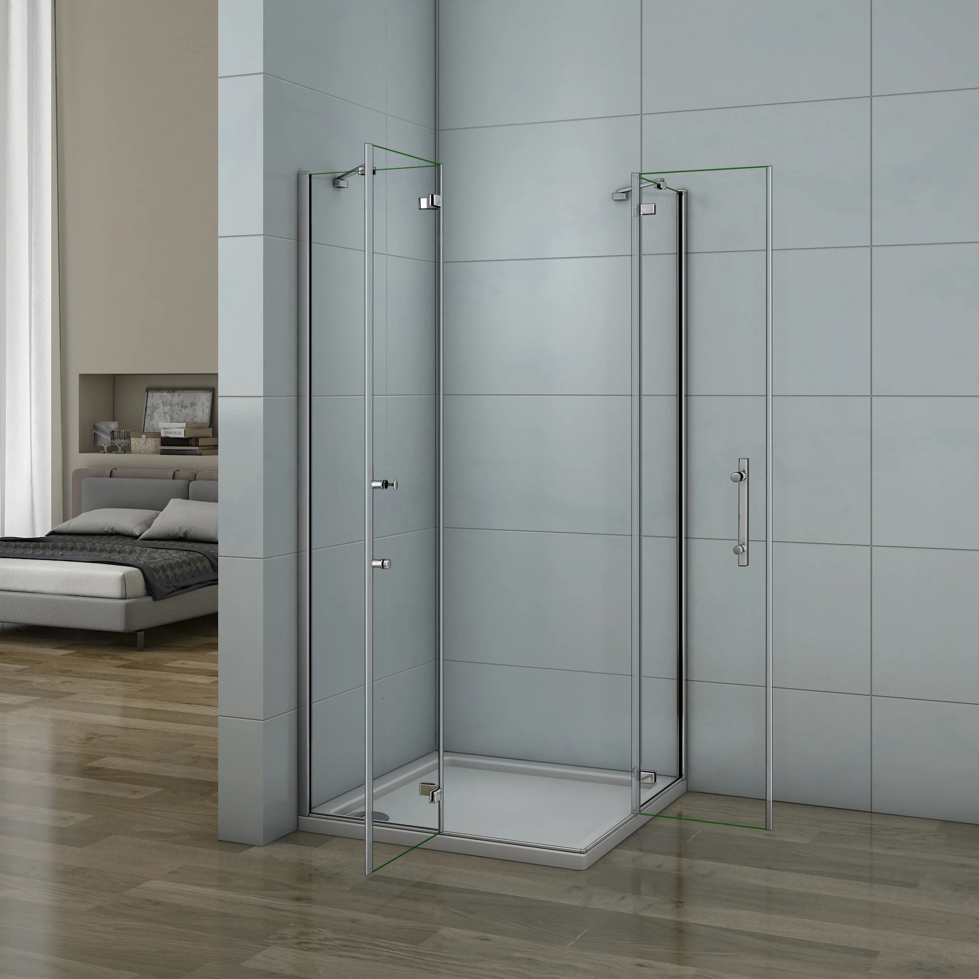 Aica 195 cm Box Doccia Doppie Porte Apertura Battente In Vetro 6 mm Temperato Anticalcare Trasparente con Barre Stabilizzatrici - Image 3