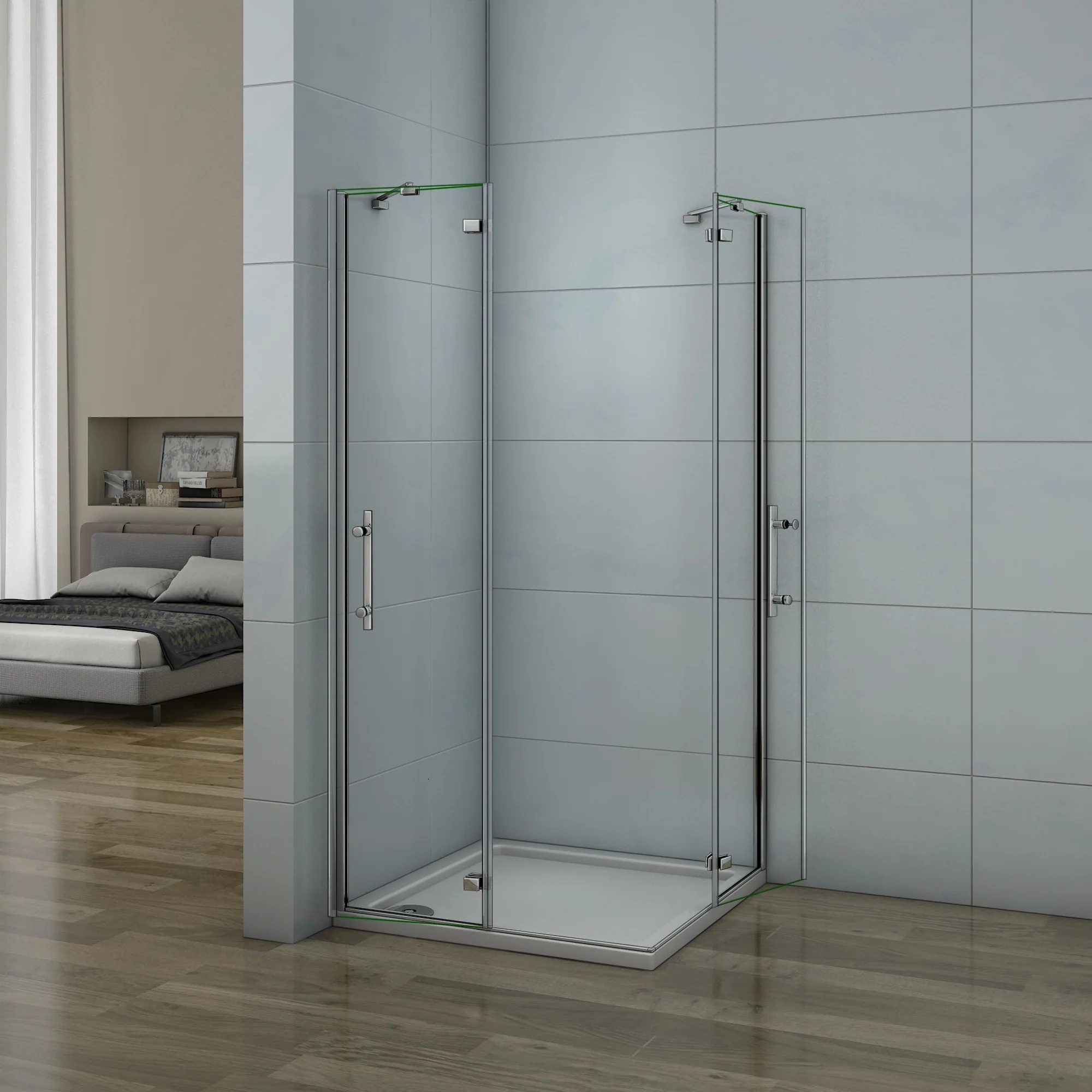 Aica 195 cm Box Doccia Doppie Porte Apertura Battente In Vetro 6 mm Temperato Anticalcare Trasparente con Barre Stabilizzatrici - Image 4