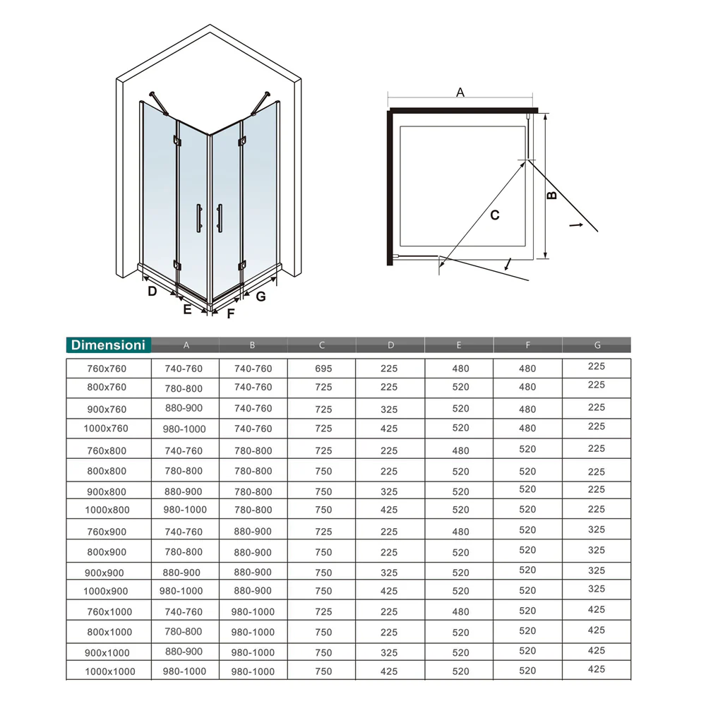 Aica 195 cm Box Doccia Doppie Porte Apertura Battente In Vetro 6 mm Temperato Anticalcare Trasparente con Barre Stabilizzatrici - Image 8