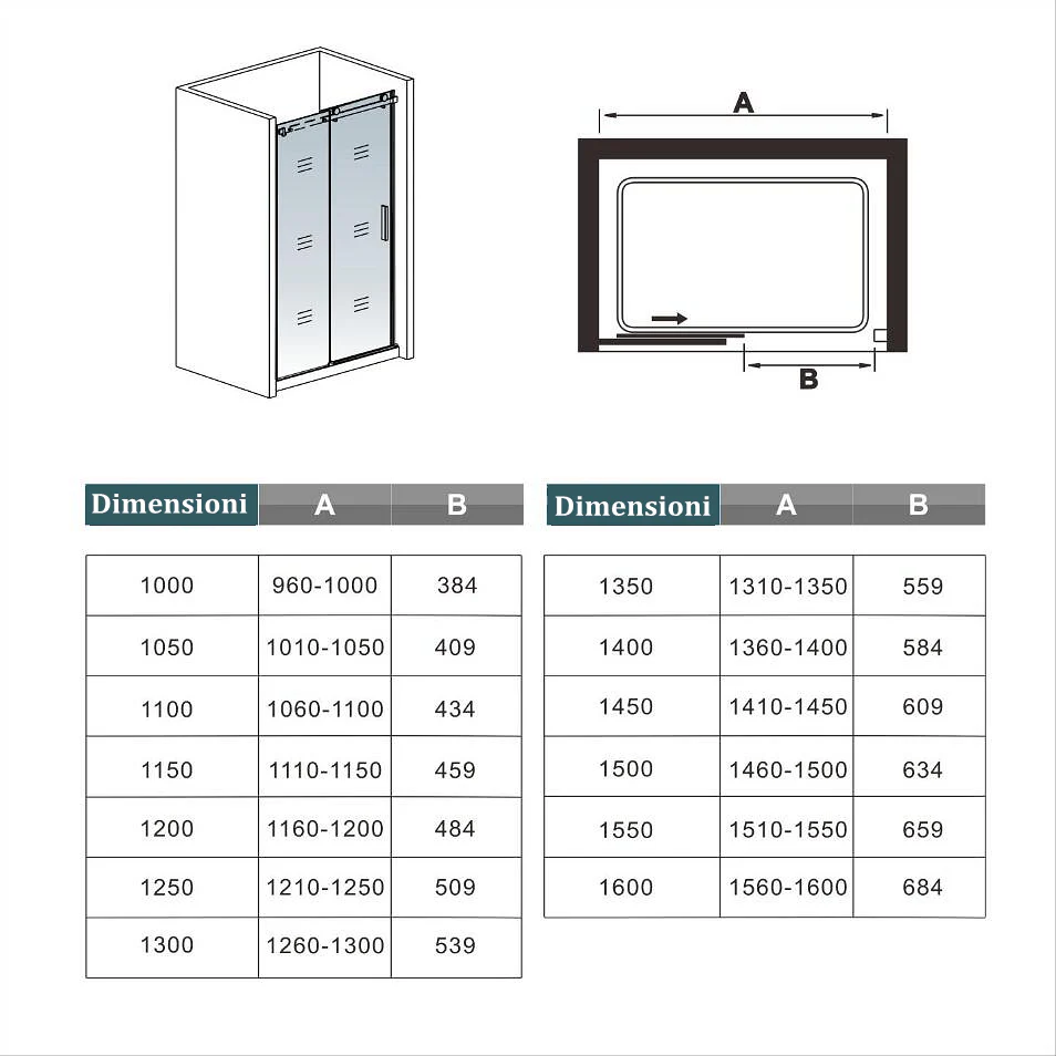 Aica 195 cm Box Doccia Per Nicchia Porta Scorrevole Ingresso Destro Vetro 8 mm Temperato Anticalcare Satinato Opaco - Image 7