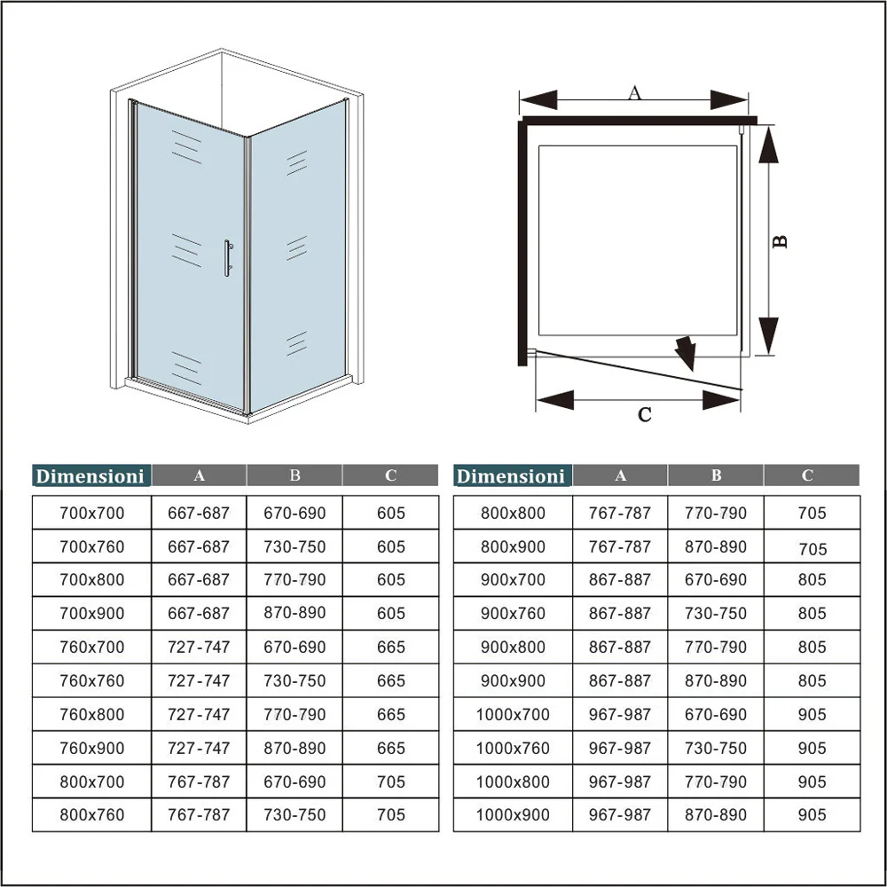 Aica 195cm Box Doccia Angolare Porta Battente con Parete Fissa in Vetro Temperato Satinato Opaco 6mm Anticalcare con Barra Stabilizzatrice 90cm - Image 9
