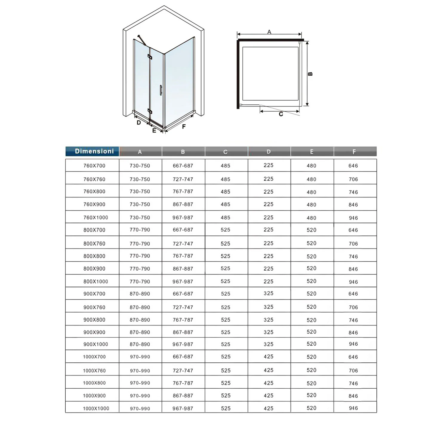 Aica 195cm Box Doccia Angolare Porta Battente con Parete Fissa Vetro 6mm Temperato Anticalcare Trasparente con 2 Barre Stabilizzatrici Cromo Lucido - Image 8