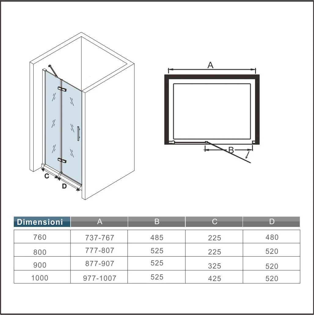 Aica 195cm Box Doccia Per Nicchia Porta Battente Un'Anta Con Barra Stabilizzatrice Vetro Temperato Trasparente Anticalcare Da 6 mm - Image 7