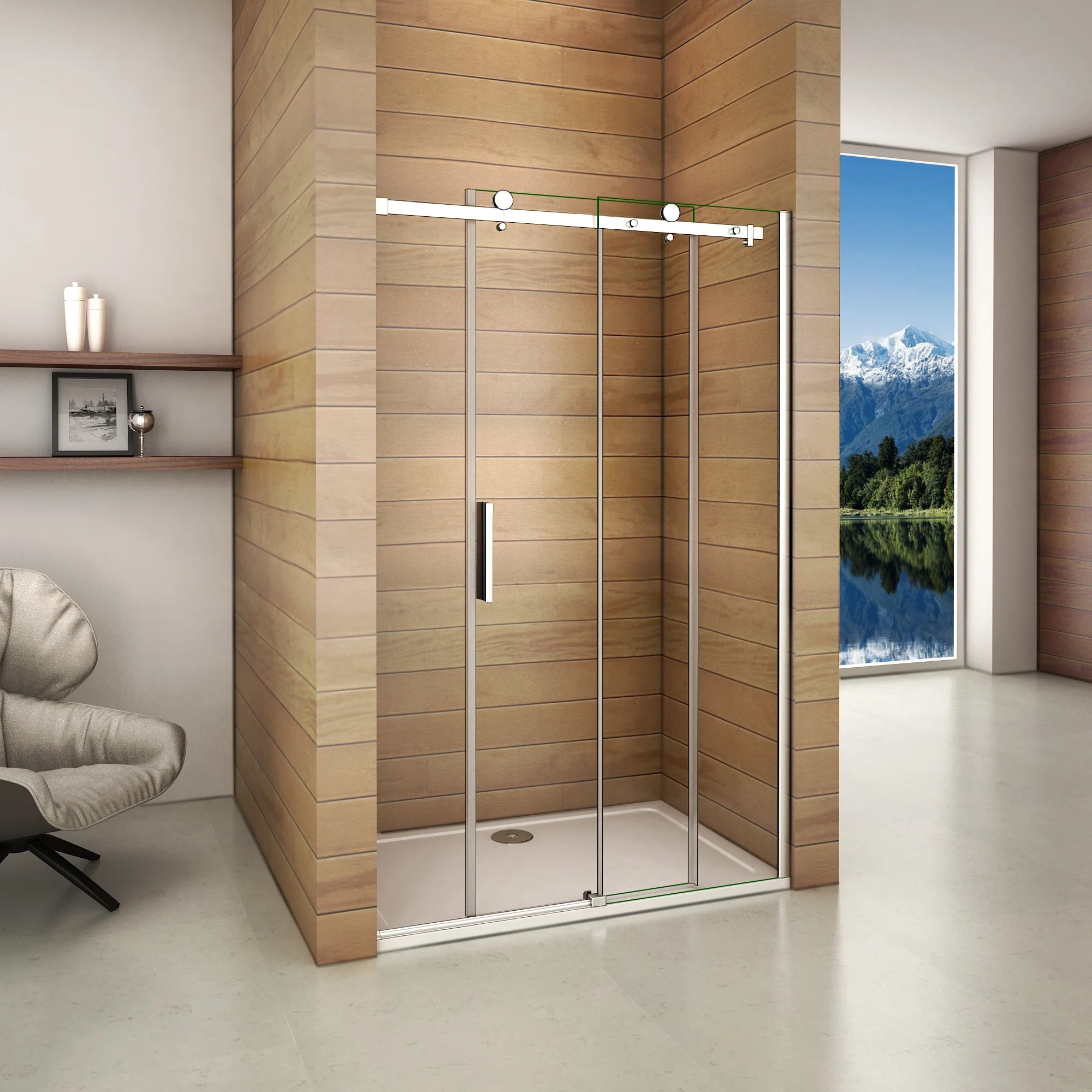 Aica 195cm Porta Doccia Per Nicchia Anta Scorrevole Ingresso Laterale In Vetro 6mm Temperato Trasparente Telai In Alluminio Cromato Lucido - Image 3