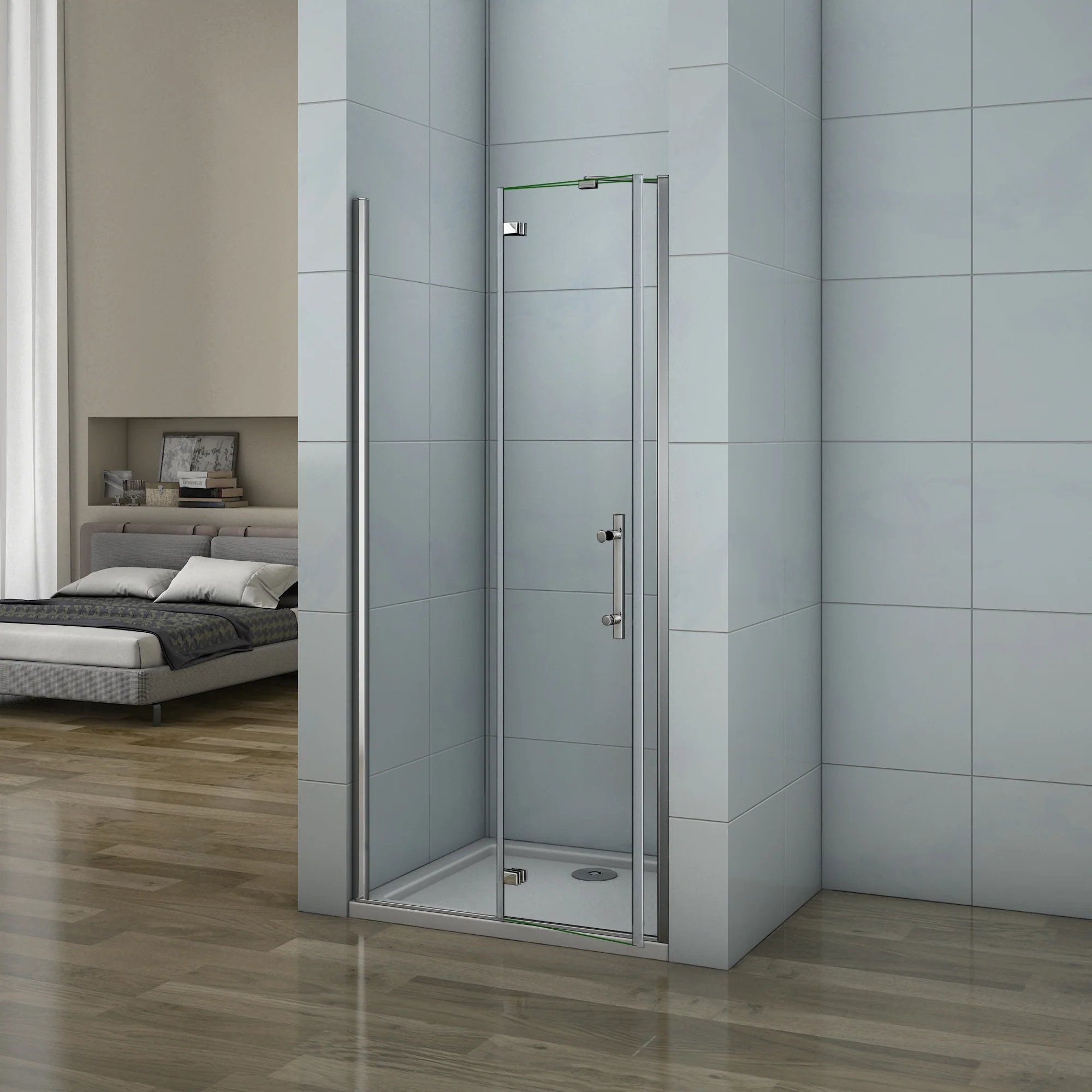 Aica 195cm Porta Doccia per Nicchia Apertura Battente Con Barra Stabilizzatrice Vetro 6mm Temperato Trasparente Anticalcare - Image 2