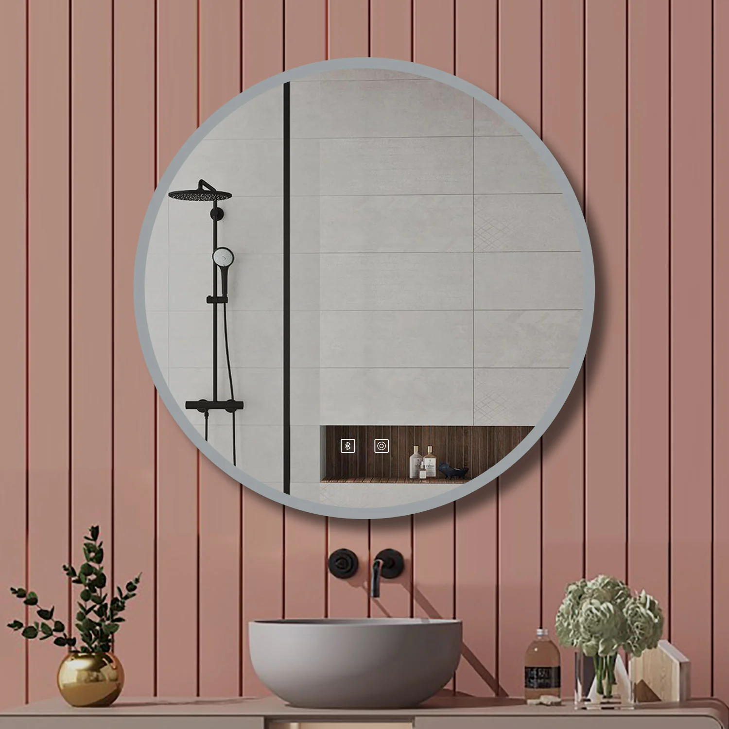 Aica Specchio Bagno Rotondo 70/80cm con LED, Tocco Intelligente, Anti-appannamento, Dimmerabile 3 Colori 3000K-6000K, Altoparlante Bluetooth, IP44 Impermeabile e Antiumidità, Certificazione CE, Retroilluminato - Image 11