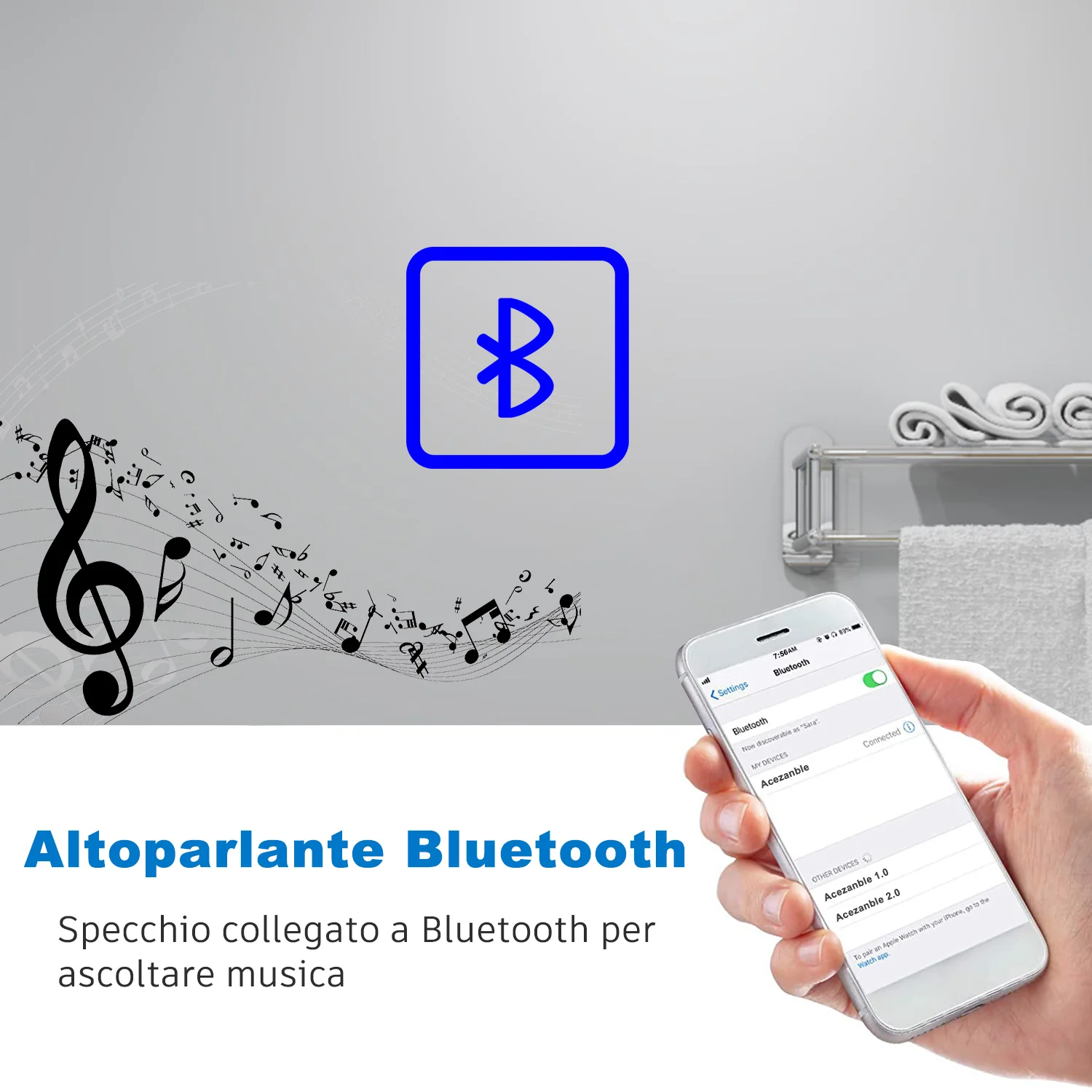 Aica Specchio Bagno Rotondo 70/80cm con LED, Tocco Intelligente, Anti-appannamento, Dimmerabile 3 Colori 3000K-6000K, Altoparlante Bluetooth, IP44 Impermeabile e Antiumidità, Certificazione CE, Retroilluminato - Image 8