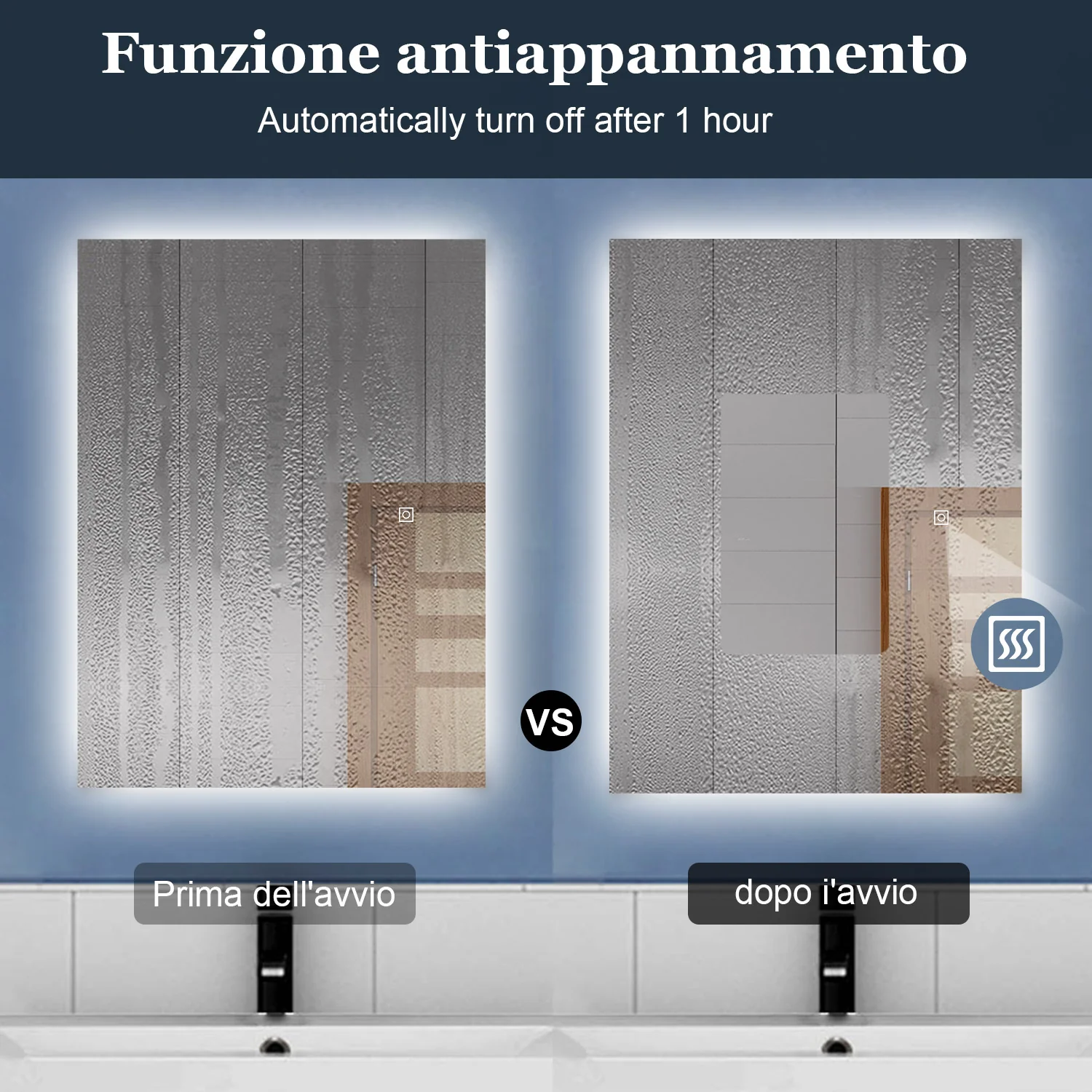 AICA 80-120 x 60-70 Specchio da bagno con LED|Rettangolare|Touch|Memoria|Dimmerabile|Retroilluminato - Image 3