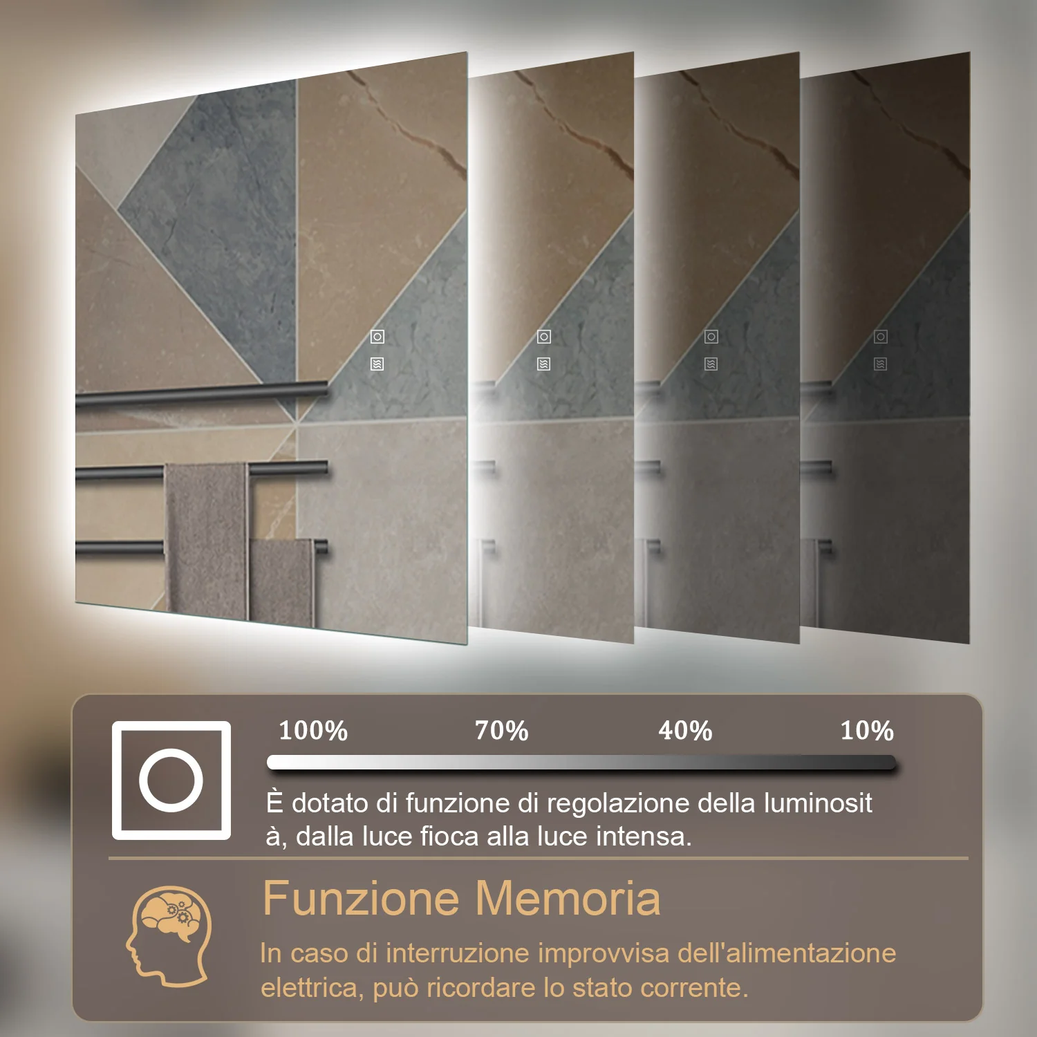 AICA 80-120x 60-70 Specchio da bagno con LED|Rettangolare|Touch|Memoria|Dimmerabile con 3 Colore Regolabile|Retroilluminato - Image 3