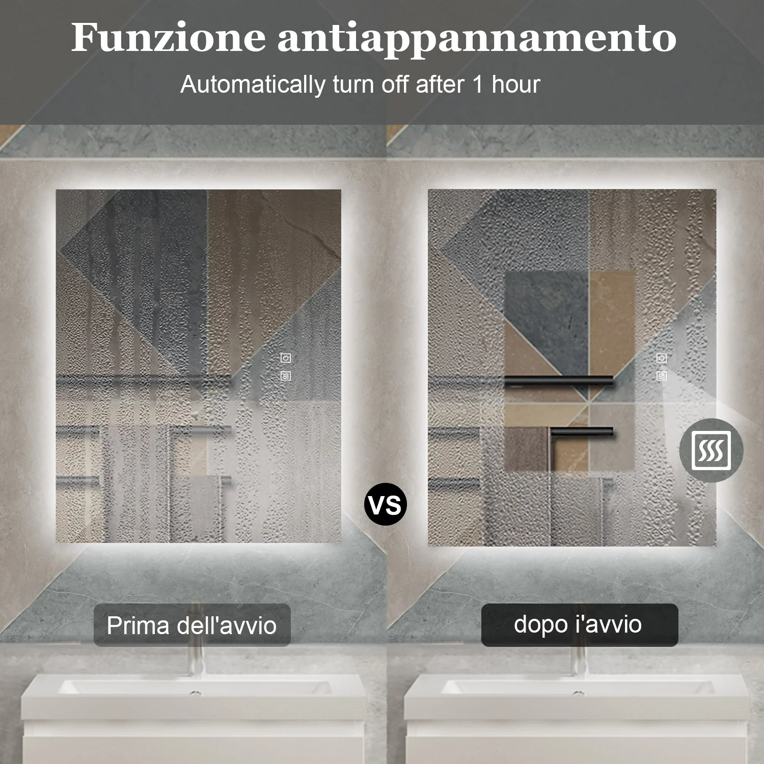 AICA 80-120x 60-70 Specchio da bagno con LED|Rettangolare|Touch|Memoria|Dimmerabile con 3 Colore Regolabile|Retroilluminato - Image 4