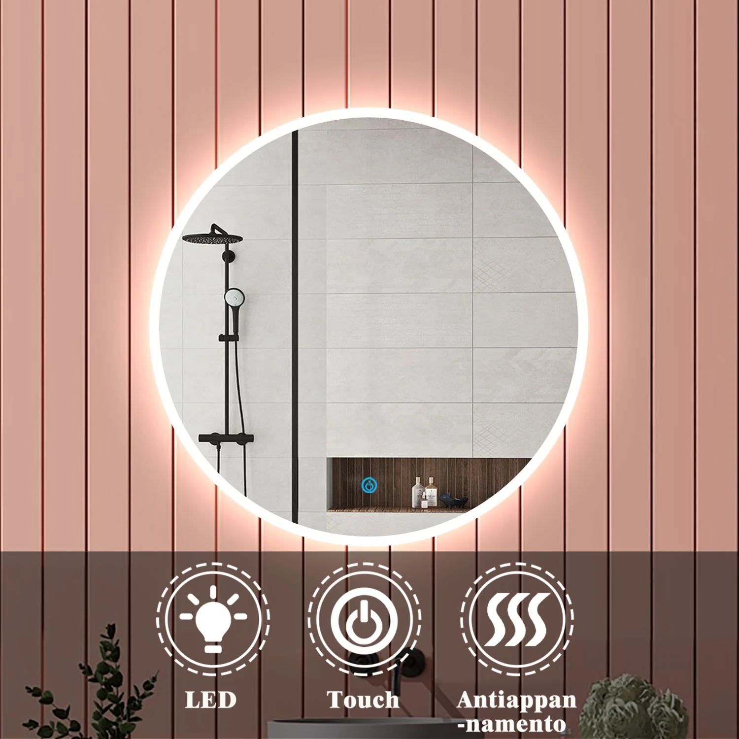 Aica 90/100/120cm Interruttore Tocco, Antiappannamento, Specchio Tondo, IP44, Retroilluminato - Image 9