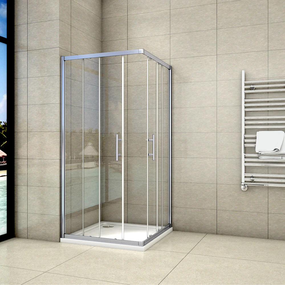 Aica 195 cm Box Doccia Angolare Doppie Porte Scorrevoli In Vetro 6mm Temperato Anticalcare Trasparente e Telaio Cromo Lucido varie dimensioni - Image 2