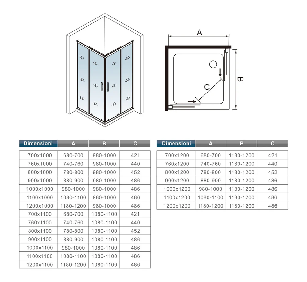 Aica 195 cm Box Doccia Angolare Doppie Porte Scorrevoli In Vetro 6mm Temperato Anticalcare Trasparente e Telaio Cromo Lucido varie dimensioni - Image 7
