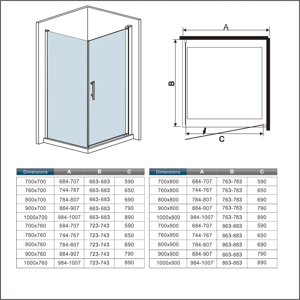 Aica 197 cm Box Doccia Angolare Porta Battente Vetro 6 mm Temperato Anticalcare Telaio e Barra Stabilizzatrice Cromato Lucido varie dimensioni - Image 10