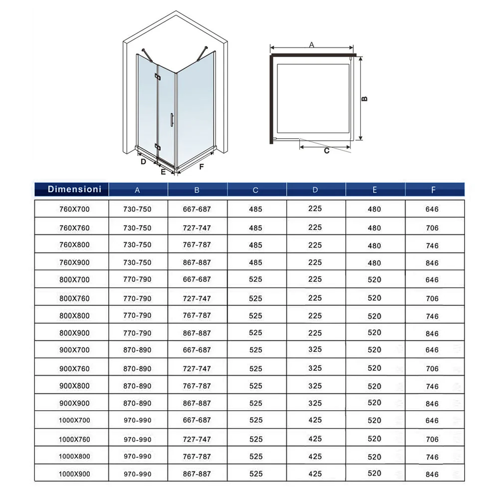 Aica 195 cm Box Doccia Angolare Porta Battente più Parete Fissa Vetro 6 mm Temperato Anticalcare Trasparente Telaio Cromo Lucido varie dimensioni - Image 8