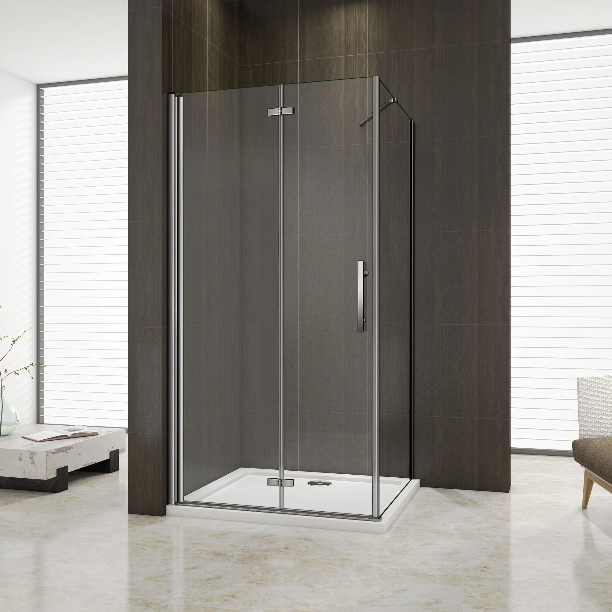 Aica 195 cm Box Doccia Porta Pieghevole Più Parete Laterale Fissa Vetro 6 mm Temperato Anticalcare Telaio e Barra Stabilizzatrice Cromato Lucido