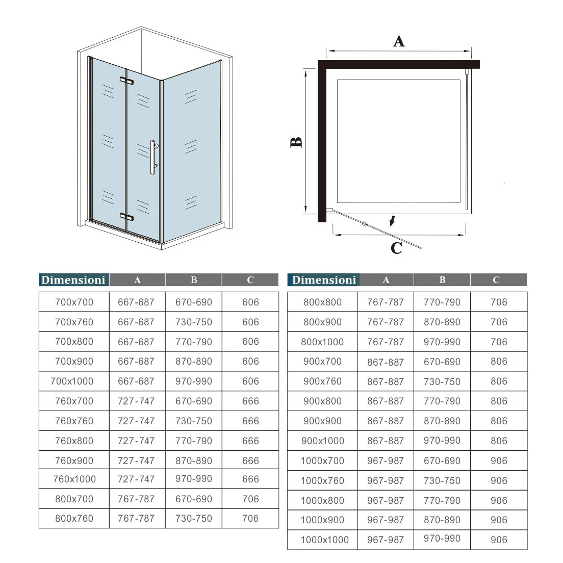 Aica 195 cm Box Doccia Porta Pieghevole Più Parete Laterale Fissa Vetro 6 mm Temperato Anticalcare Telaio e Barra Stabilizzatrice Cromato Lucido - Image 6
