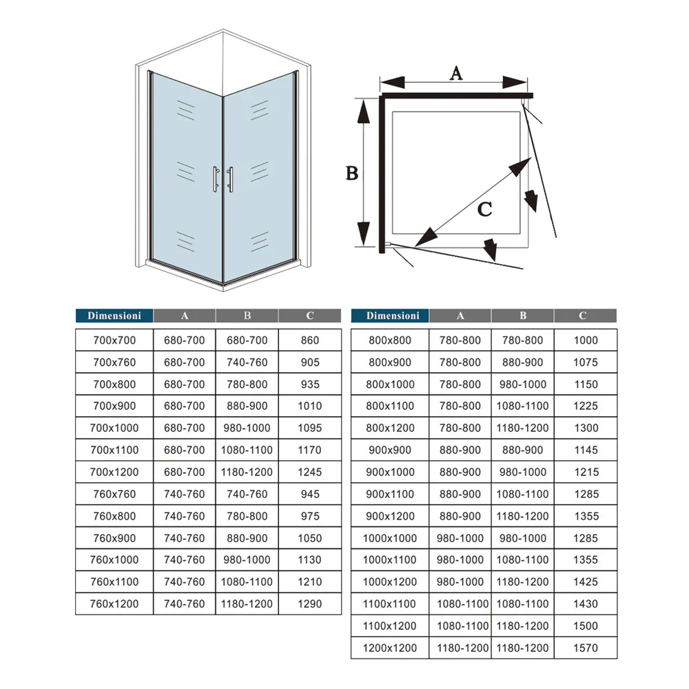 Aica 185cm Box Doccia Angolare Due Porte a Battente Rotazione Di 180 Gradi Vetro Temperato 6mm Anticalcare Trasparente varie dimensioni - Image 6