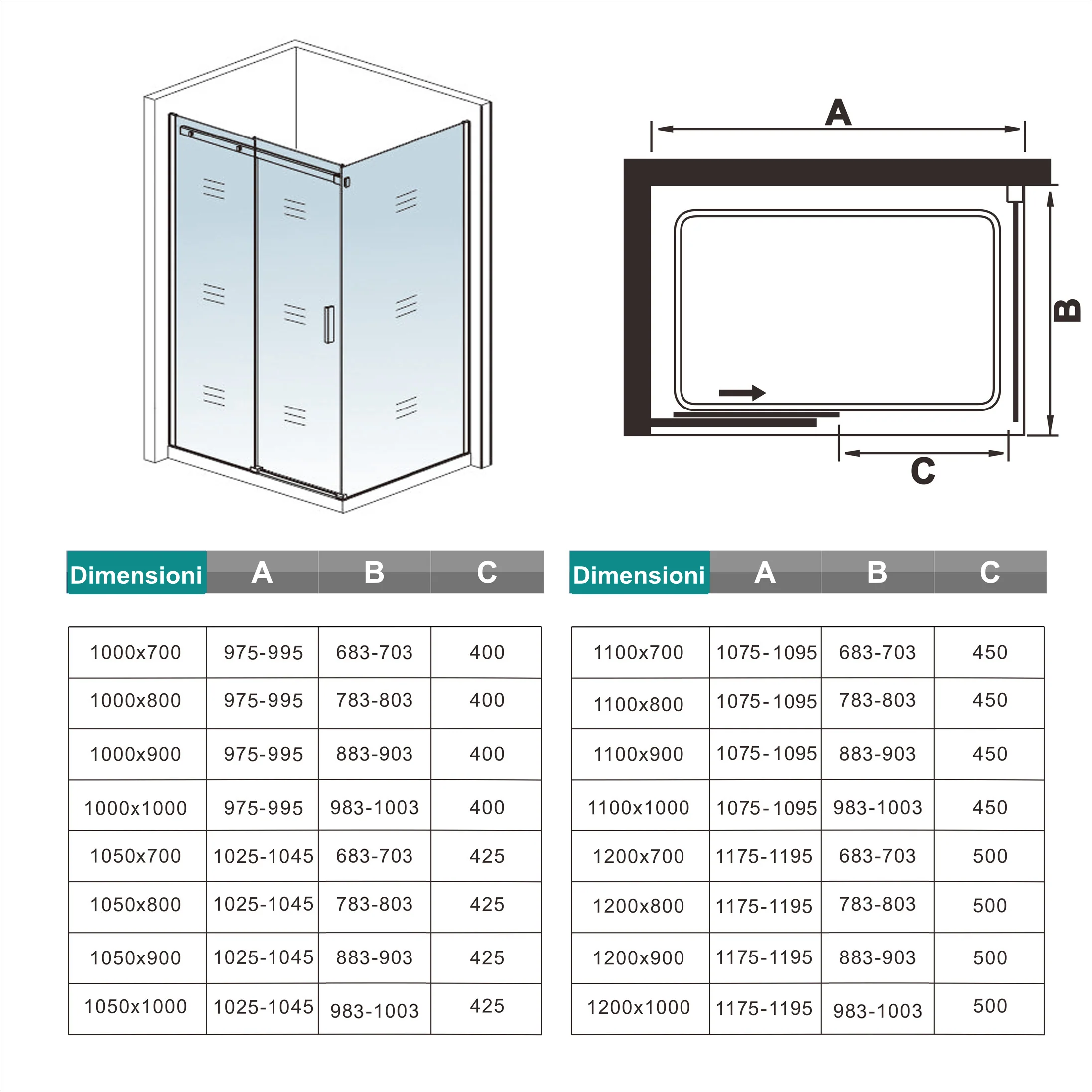 Aica 195cm Box Doccia Angolare Porta Scorrevole Vetro 8mm Temperato Anticalcare Trasparente Telaio Cromato Lucido varie dimensioni - Image 6