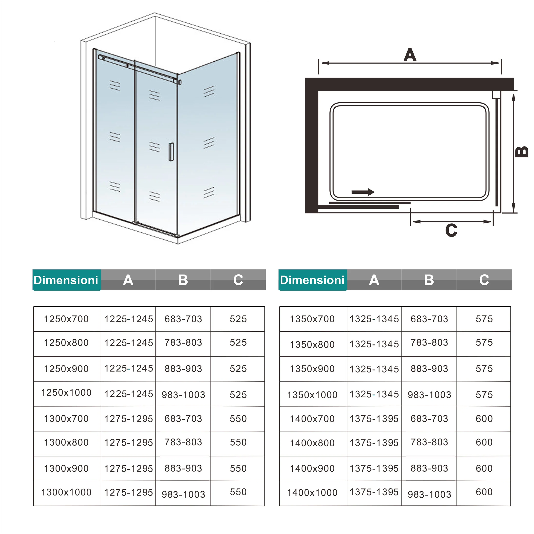 Aica 195cm Box Doccia Angolare Porta Scorrevole Vetro 8mm Temperato Anticalcare Trasparente Telaio Cromato Lucido varie dimensioni - Image 7