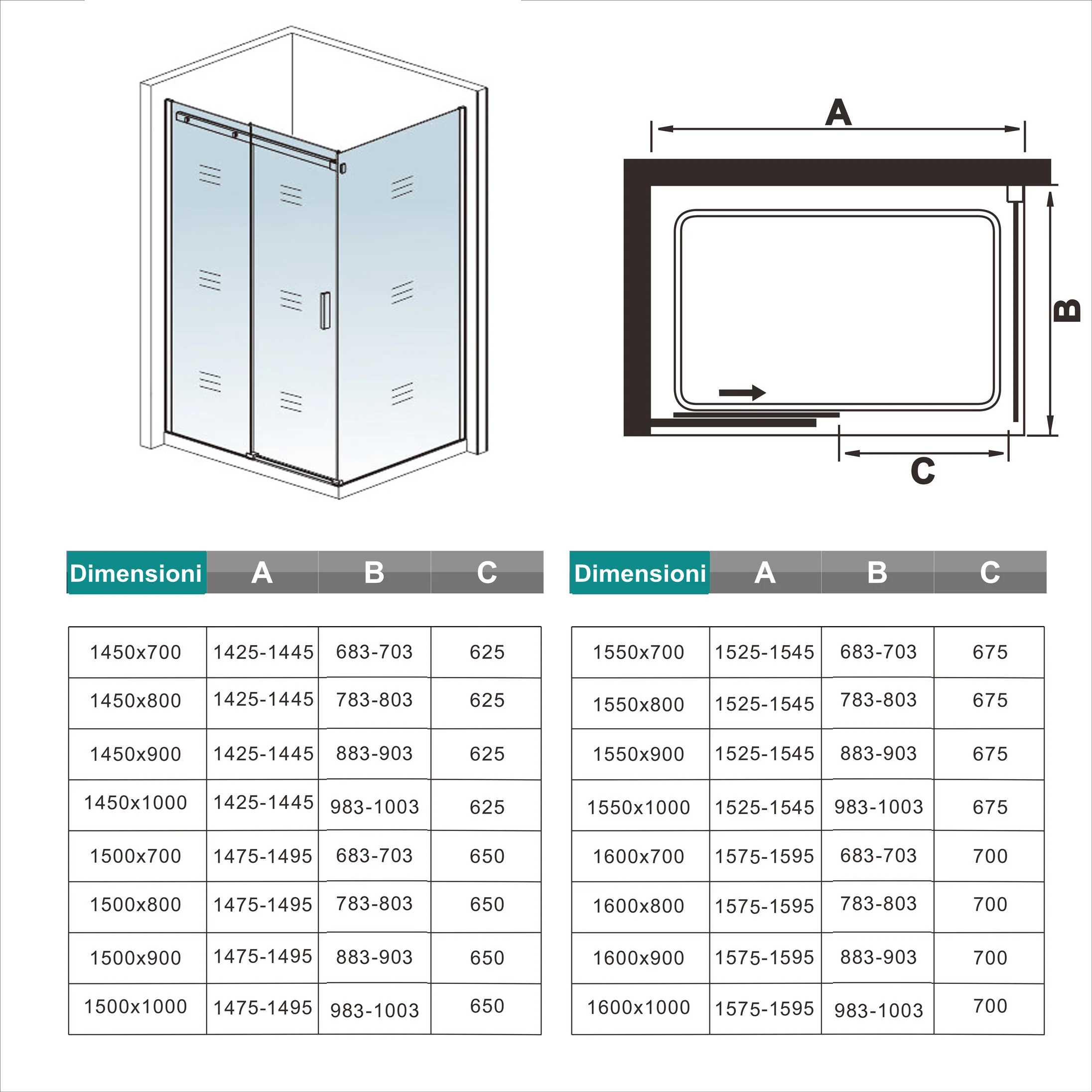 Aica 195cm Box Doccia Angolare Porta Scorrevole Vetro 8mm Temperato Anticalcare Trasparente Telaio Cromato Lucido varie dimensioni - Image 8