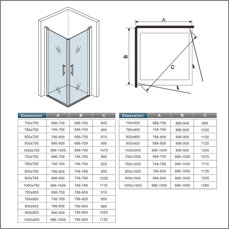 Aica Box Doccia Angolare Due Porte a Battentei Vetro Temperato 6mm Anticalcare Trasparente Alto 197cm - Image 11