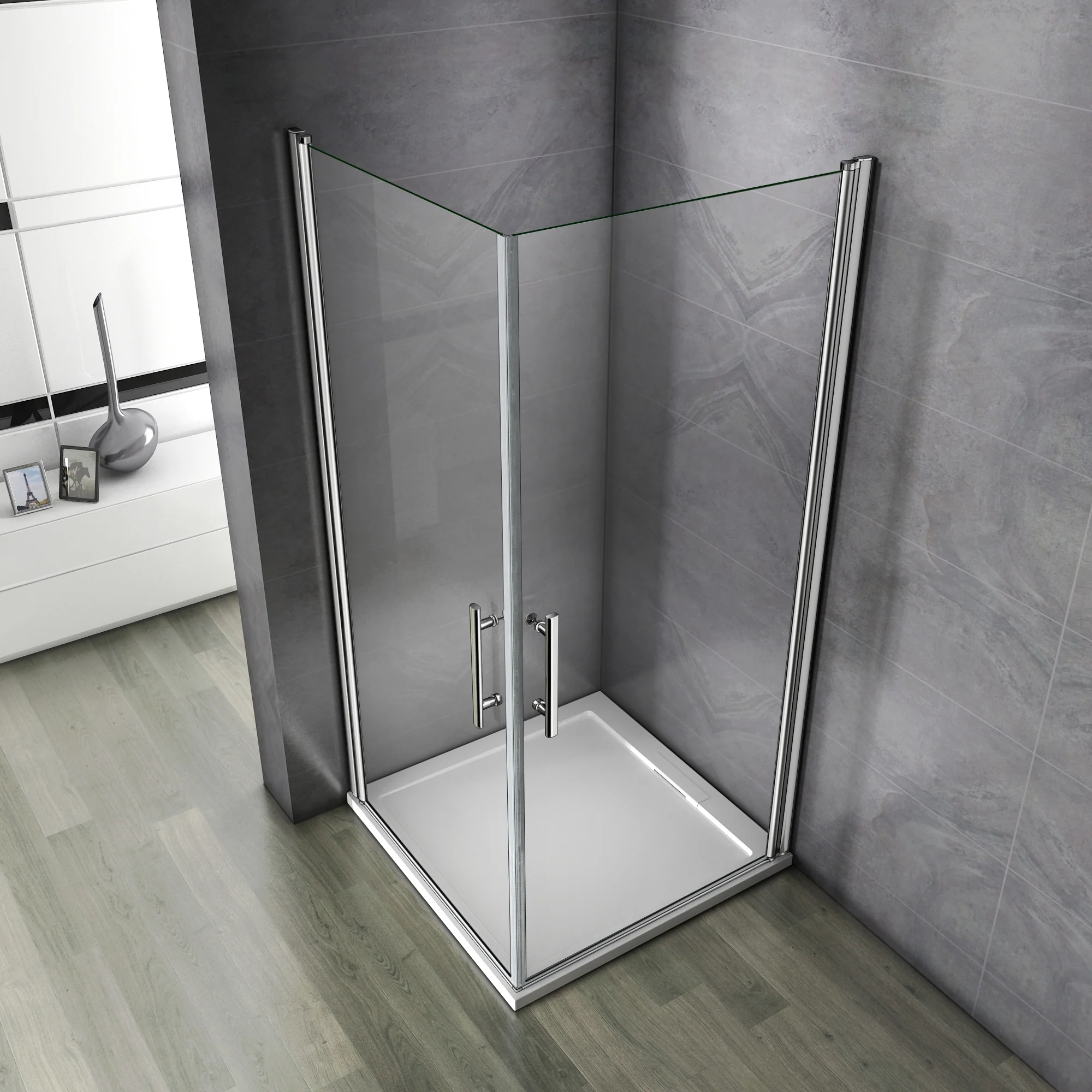 Aica Box Doccia Angolare Due Porte Battenti Apertura di 180 Gradi Vetro Temperato 6mm Anticalcare Trasparente Alto 187cm - Image 2