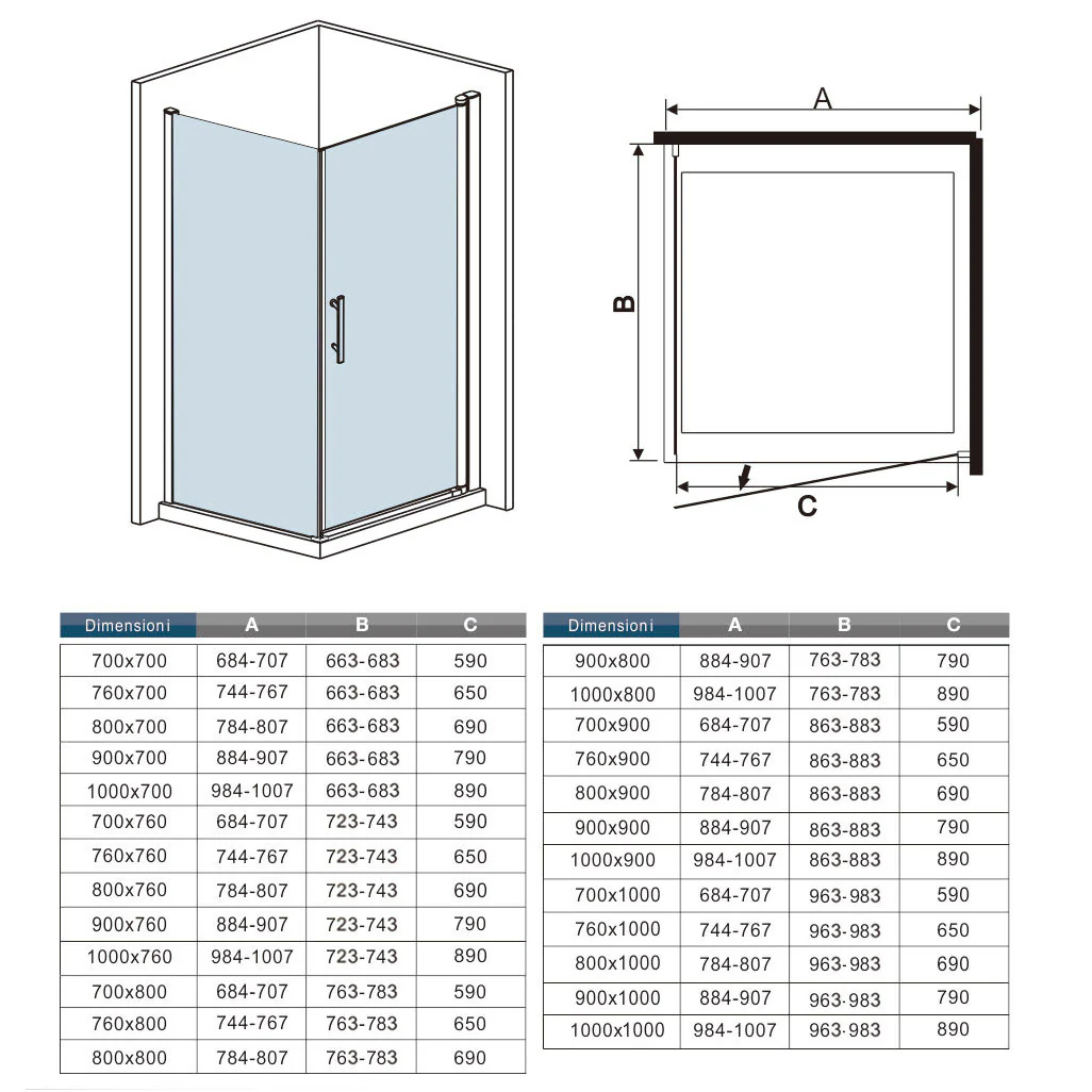 AICA Box Doccia Angolare Porta Battente 187/197cm con Parete Fissa Vetro Temperato Trasparente 6mm Anticalcare Barra Stabilizzatrice 90cm Cromo Lucido - Image 8