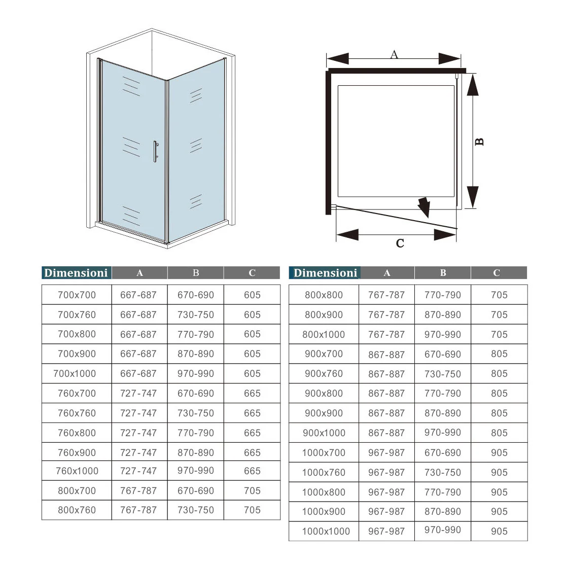 Aica Box Doccia Angolare Porta Battente con Parete Fissa in Vetro Temperato 6mm Trasparente Anticalcare e Barra Stabilizzatrice 90cm Cromo Lucido - Image 8