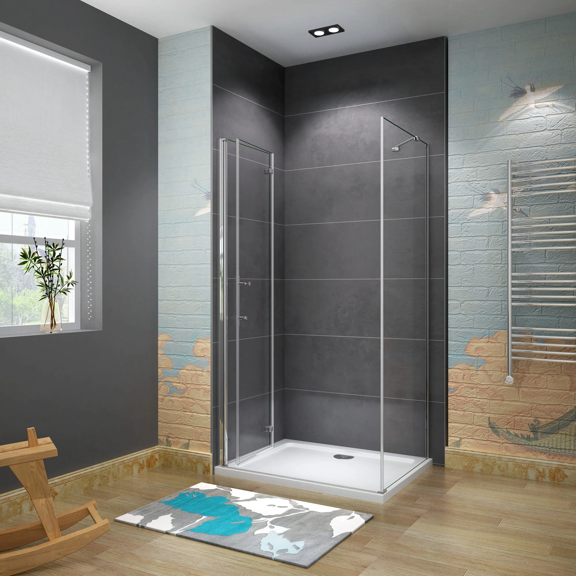 Aica Box Doccia Angolare Porta Pieghevole A Libro Vetro 6 mm Temperato Anticalcare Con Barra Stabilizzatrice Alta 185cm - Image 3