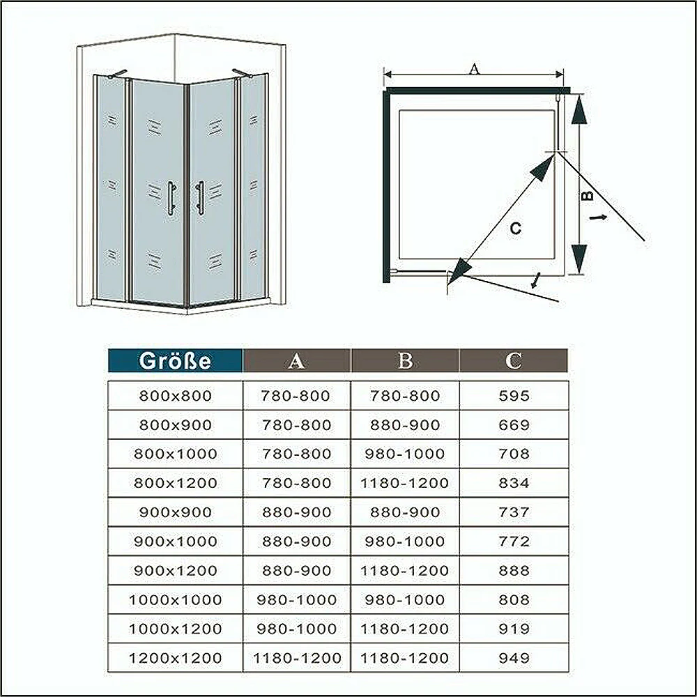 Aica 195 cm Box Doccia Angolare Doppie Porte Apertura Battente Vetro Temperato 6 mm Trasparente Anticalcare Con Barre Stabilizzatrici - Image 6