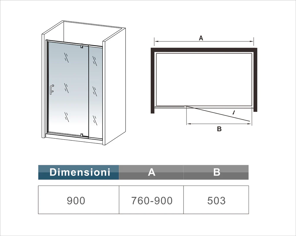 Aica 90x185 cm Porta Doccia Battente Per Nicchia Apertura Pivotante In Vetro 6 mm Temperato Trasparente Telai Con Processo Di Elettroforesi - Image 6