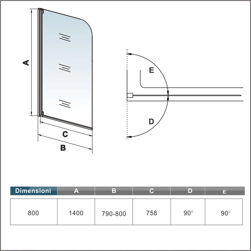 Aica 80x140 cm Sopravasca Parete Per Vasca Pannello Singolo Vetro Temperato 4 mm Trasparente Telaio Con Processo Di Elettroforesi - Image 4