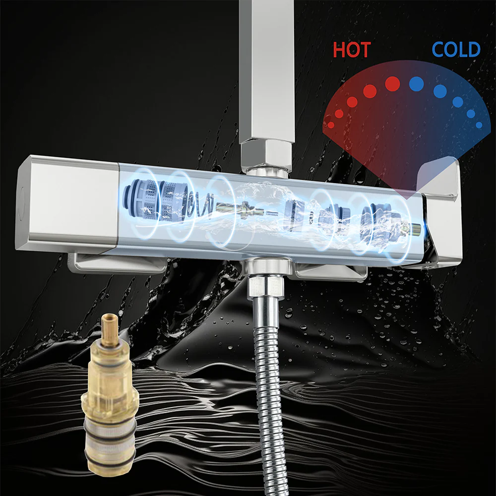 AICA Colonna doccia con miscelatore meccanico, rubinetto doccia 27x4.5cm, soffione doccia quadrato 25x25cm in acciaio inox cromato - Image 5