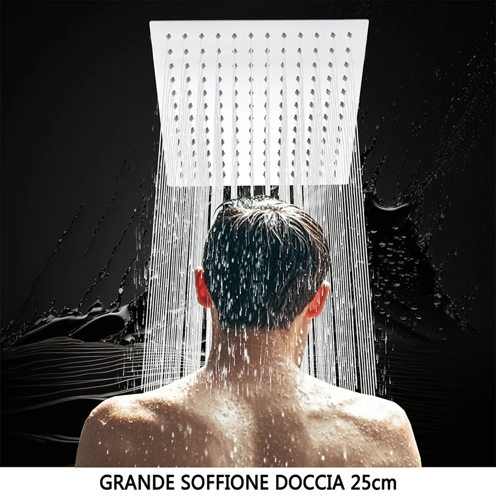 AICA Colonna doccia con miscelatore meccanico, rubinetto doccia 27x4.5cm, soffione doccia quadrato 25x25cm in acciaio inox cromato - Image 6