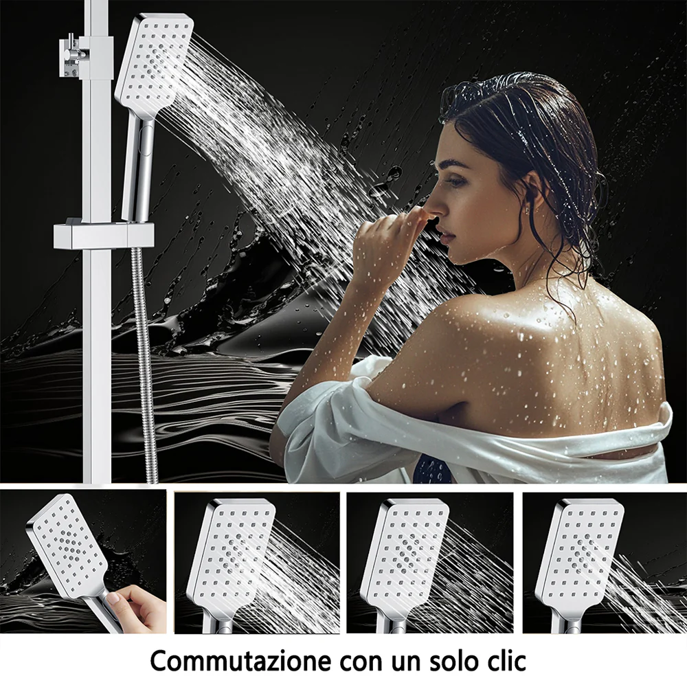 AICA Colonna doccia con miscelatore meccanico, rubinetto doccia 27x4.5cm, soffione doccia quadrato 25x25cm in acciaio inox cromato - Image 8