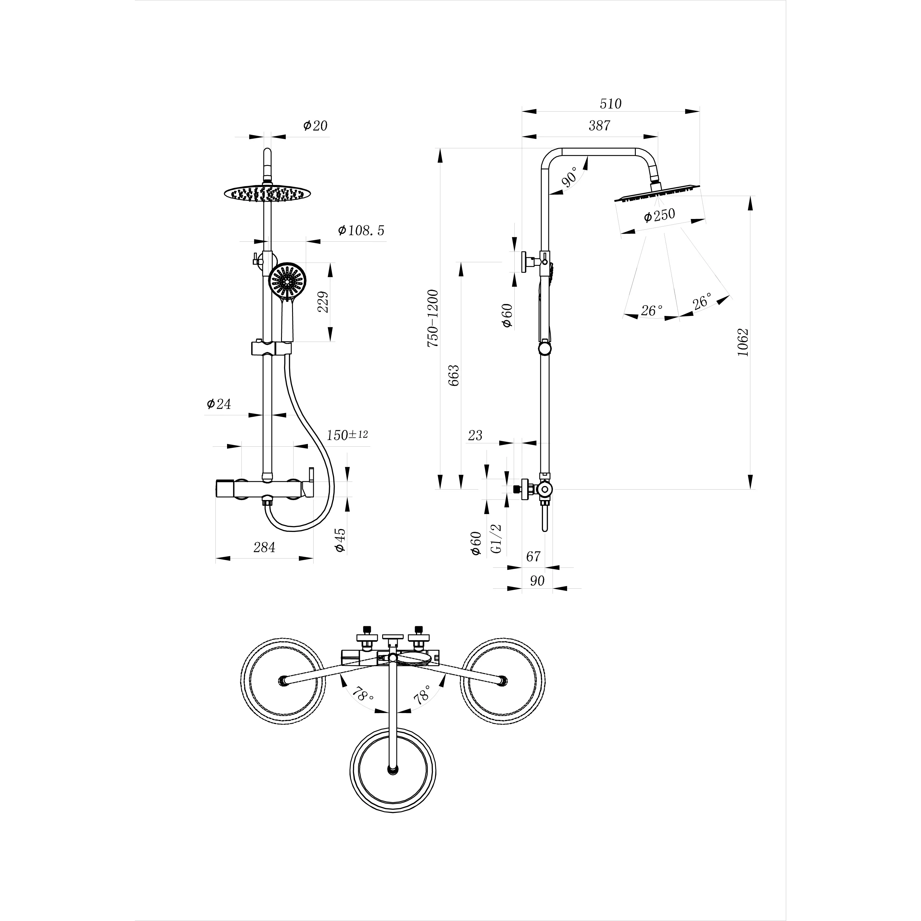 AICA Colonna doccia con miscelatore meccanico, rubinetto doccia 28x4.5cm, soffione doccia rotondo da 25cm in acciaio inox cromato - Image 2