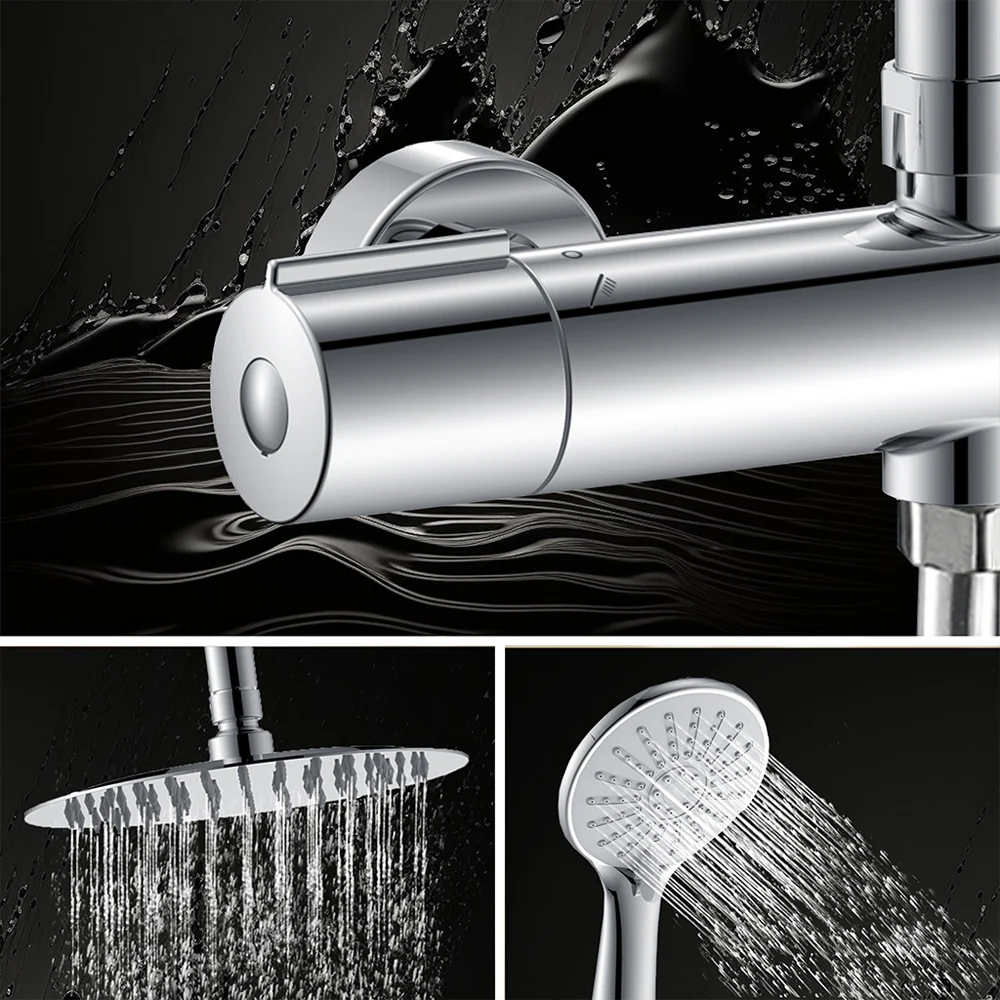 AICA Colonna doccia con miscelatore meccanico, rubinetto doccia 28x4.5cm, soffione doccia rotondo da 25cm in acciaio inox cromato - Image 8