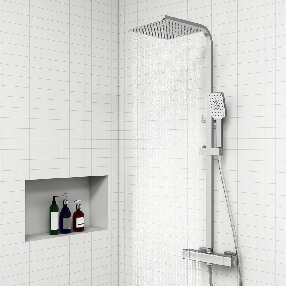AICA Colonna doccia con miscelatore termostatico, rubinetto doccia 29x4.5cm, soffione doccia quadrato 25x25cm in acciaio inox cromato o Nero opaco - Image 10