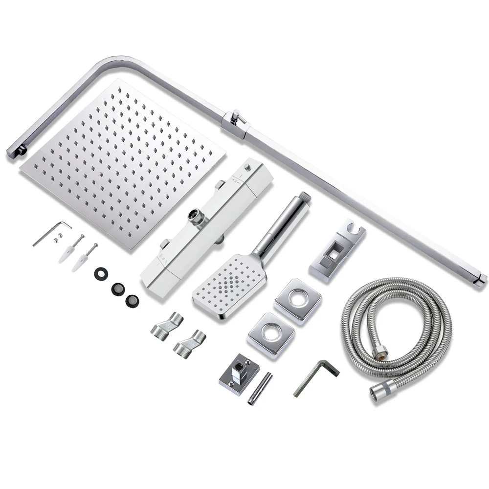 AICA Colonna doccia con miscelatore termostatico, rubinetto doccia 29x4.5cm, soffione doccia quadrato 25x25cm in acciaio inox cromato o Nero opaco - Image 11