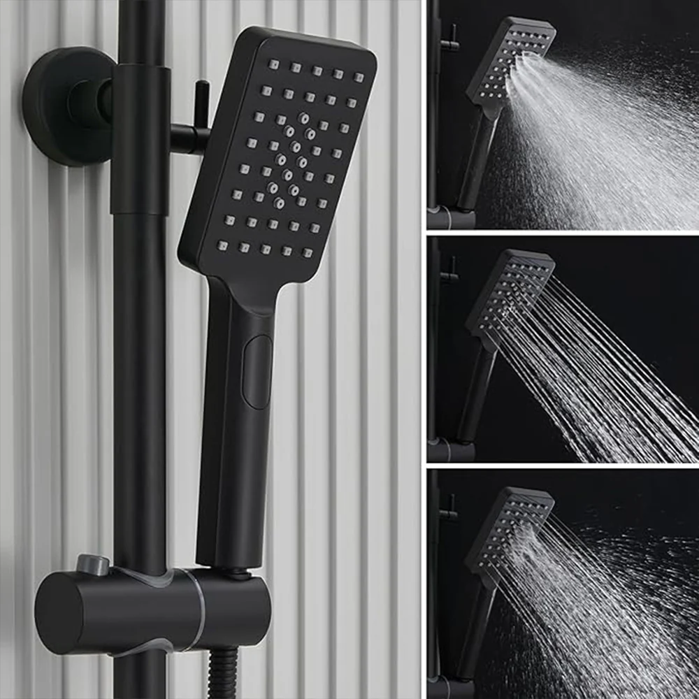 AICA Colonna doccia con miscelatore termostatico, rubinetto doccia 29x4.5cm, soffione doccia quadrato 25x25cm in acciaio inox cromato o Nero opaco - Image 9