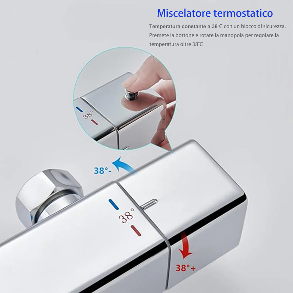 AICA Colonna Doccia con Miscelatore Termostatico, Rubinetto Doccia 300x45mm, Soffione Doccia Quadrato in Acciaio Inox 25x25cm, Altezza Regolabile, Set Doccia Completo, Nero opaco / Cromato - Image 13