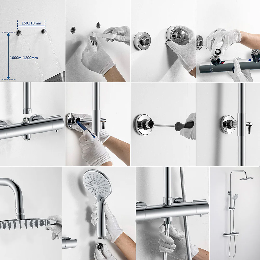 AICA Colonna Doccia con Miscelatore Termostatico, Rubinetto Doccia 300x45mm, Soffione Doccia Tondo in Acciaio Inox 25cm, Altezza Regolabile, Set Doccia Completo, Cromato o Nero opaco - Image 11