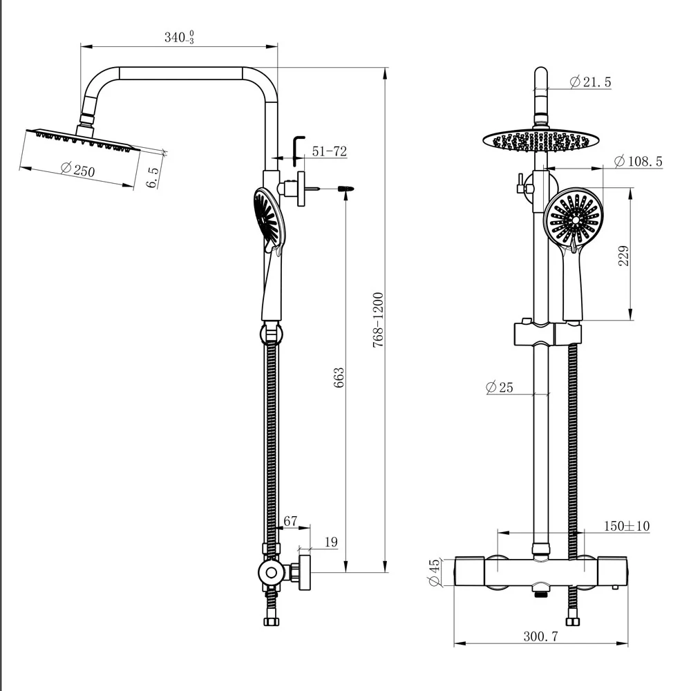AICA Colonna Doccia con Miscelatore Termostatico, Rubinetto Doccia 300x45mm, Soffione Doccia Tondo in Acciaio Inox 25cm, Altezza Regolabile, Set Doccia Completo, Cromato o Nero opaco - Image 13