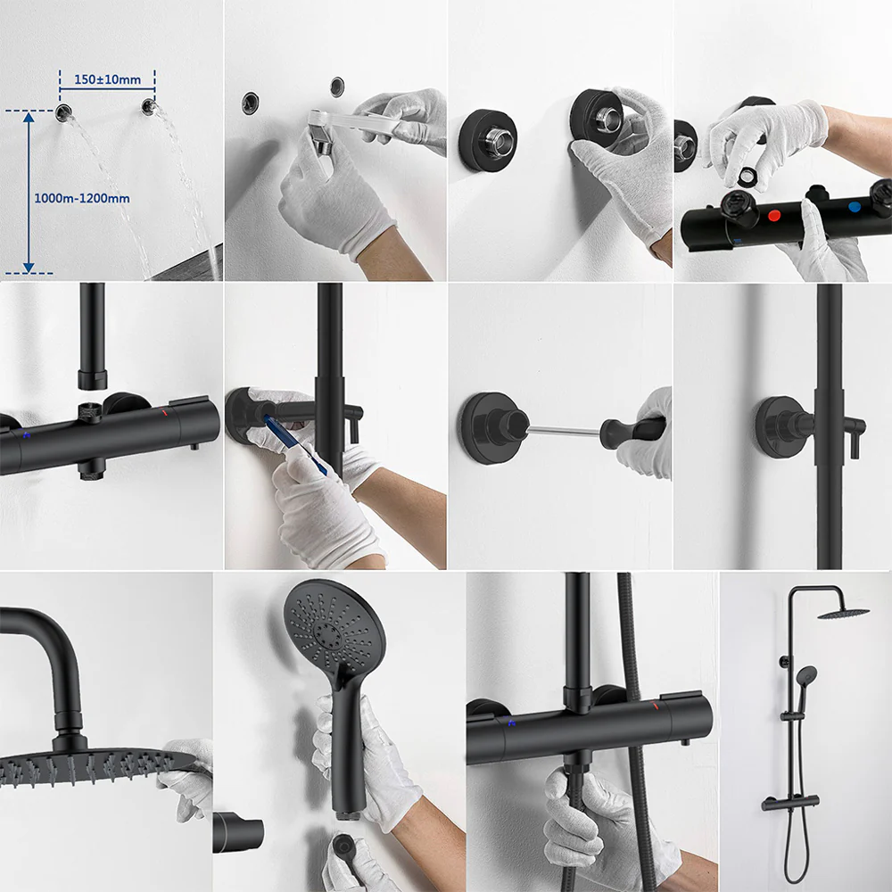 AICA Colonna Doccia con Miscelatore Termostatico, Rubinetto Doccia 300x45mm, Soffione Doccia Tondo in Acciaio Inox 25cm, Altezza Regolabile, Set Doccia Completo, Cromato o Nero opaco - Image 17