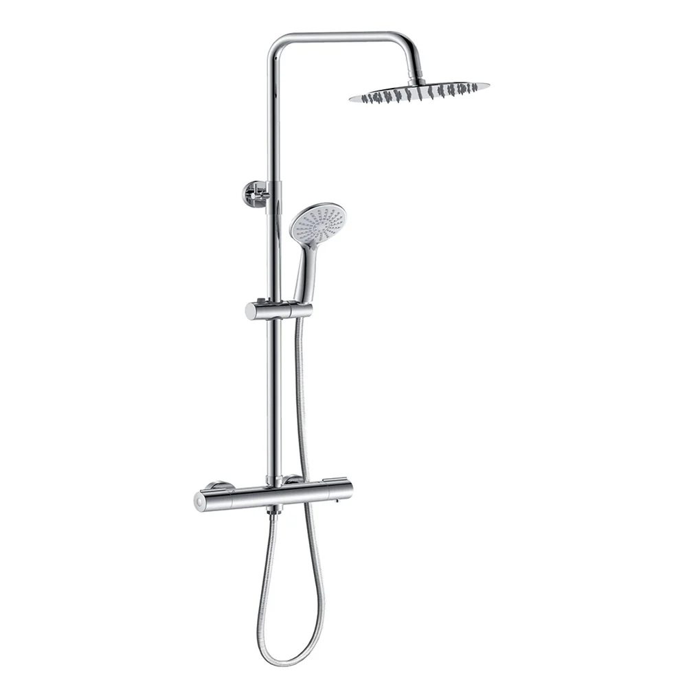 AICA Colonna Doccia con Miscelatore Termostatico, Rubinetto Doccia 300x45mm, Soffione Doccia Tondo in Acciaio Inox 25cm, Altezza Regolabile, Set Doccia Completo, Cromato o Nero opaco - Image 4