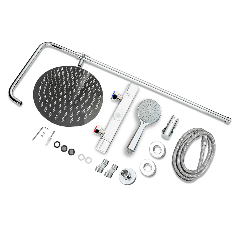 AICA Colonna Doccia con Miscelatore Termostatico, Rubinetto Doccia 300x45mm, Soffione Doccia Tondo in Acciaio Inox 25cm, Altezza Regolabile, Set Doccia Completo, Cromato o Nero opaco - Image 7