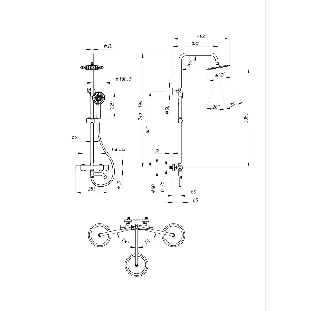 AICA Colonna doccia con miscelatore termostatico, rubinetto doccia cilindro 28x4cm con beccuccio girevole 90° cromato - Image 4