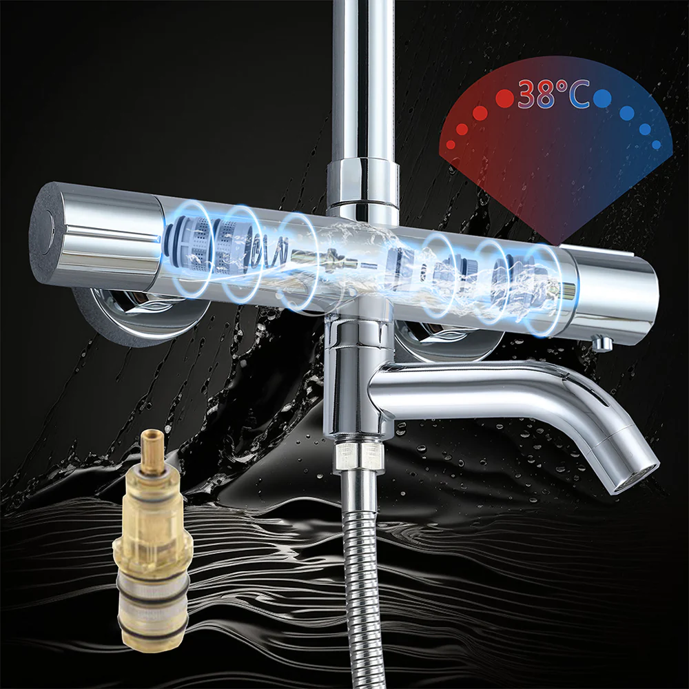 AICA Colonna doccia con miscelatore termostatico, rubinetto doccia cilindro 28x4cm con beccuccio girevole 90° cromato - Image 5