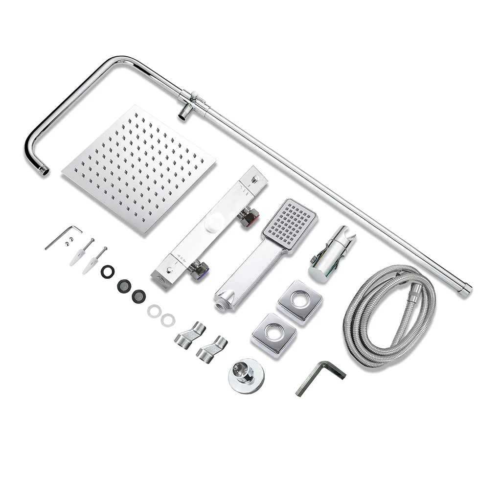 AICA Colonna Doccia con Miscelatore Termostatico, Rubinetto Doccia, Soffione Doccia Quadrato in Acciaio Inox, Altezza Regolabile, Set Doccia Completo, Matt Black / Cromato - Image 3